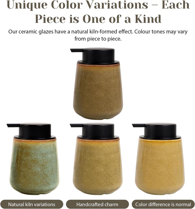 INGOFIN Ceramic Foaming Soap Dispenser - 12 oz Refillable Foam Hand Soap Dispenser Bathroom, Modern Dish Dispenser Pump for Kitchen,Kiln-Glazed Earthy Brown Yellow - Image 5